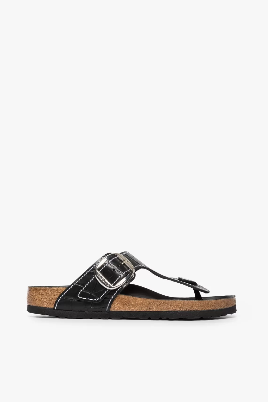 SHOES STAUD -BIRKENSTOCK + GIZEH SANDAL BLACK CROC EMBOSSED