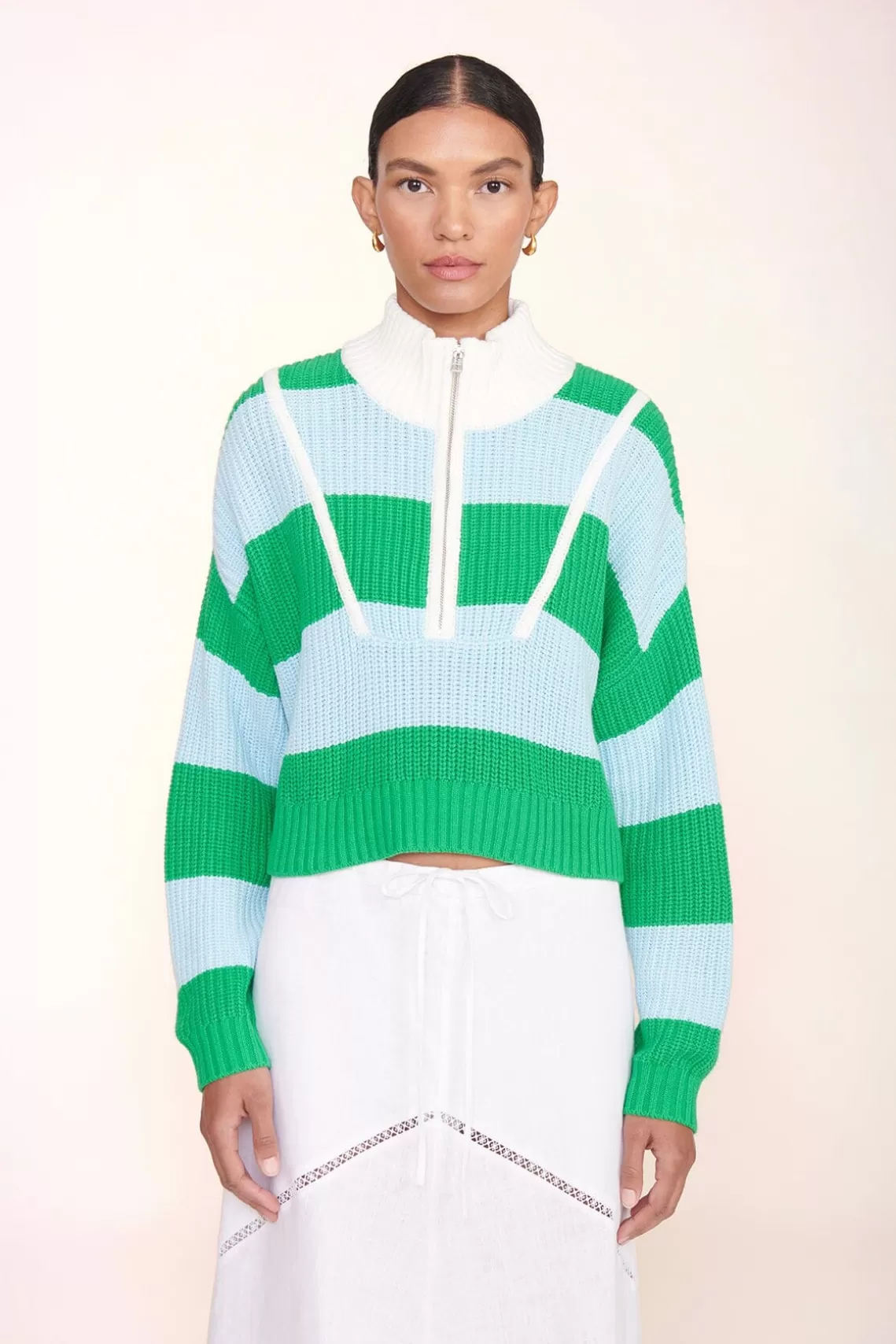 CLOTHING STAUD -CROPPED HAMPTON SWEATER - GRASS SHALLOW RUGBY STRIPE