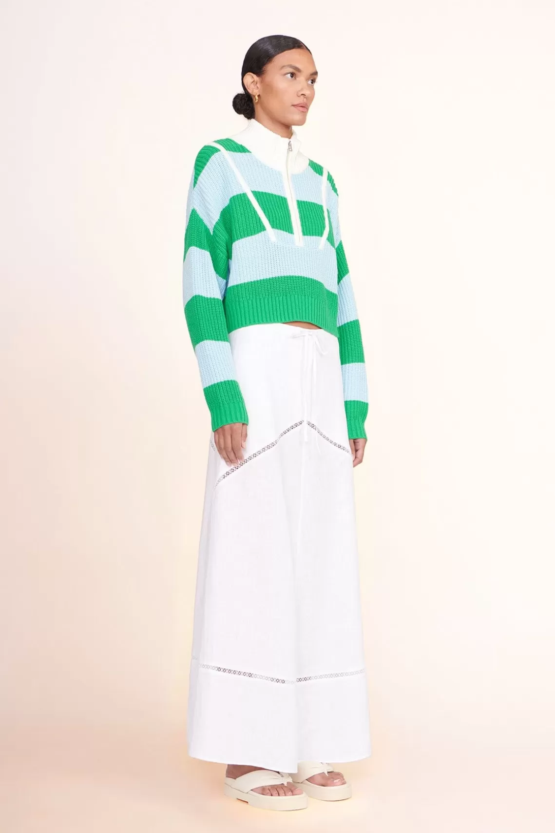 CLOTHING STAUD -CROPPED HAMPTON SWEATER - GRASS SHALLOW RUGBY STRIPE