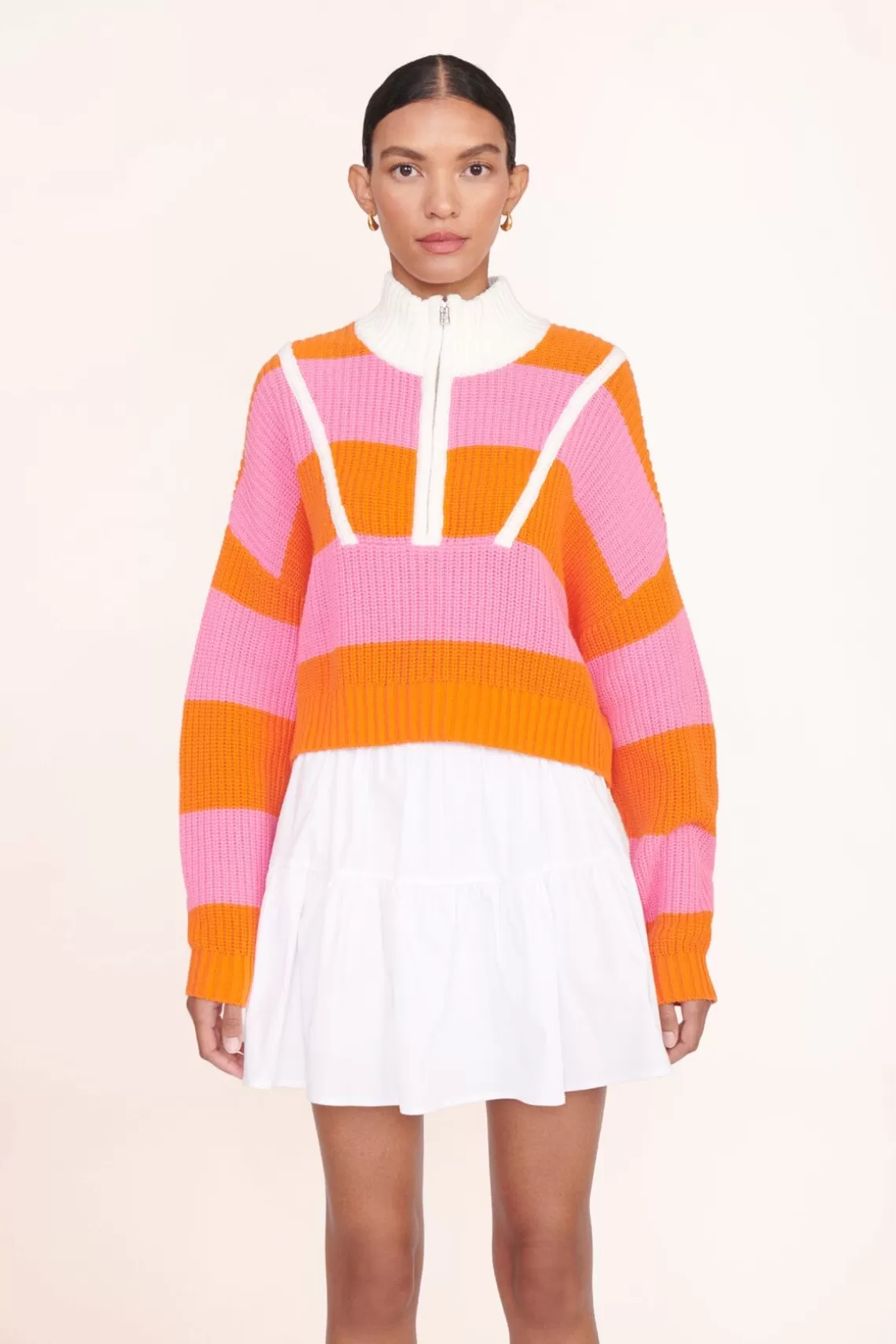 CLOTHING STAUD -CROPPED HAMPTON SWEATER - PAPAYA PLUMERIA RUGBY STRIPE