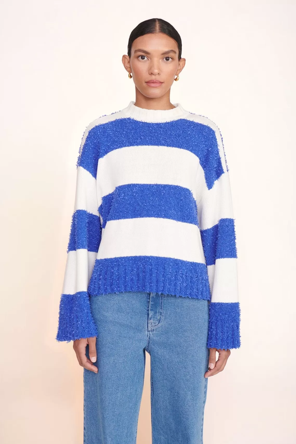 CLOTHING STAUD -DELANEY SWEATER - WHITE ATLANTIC RUGBY STRIPE