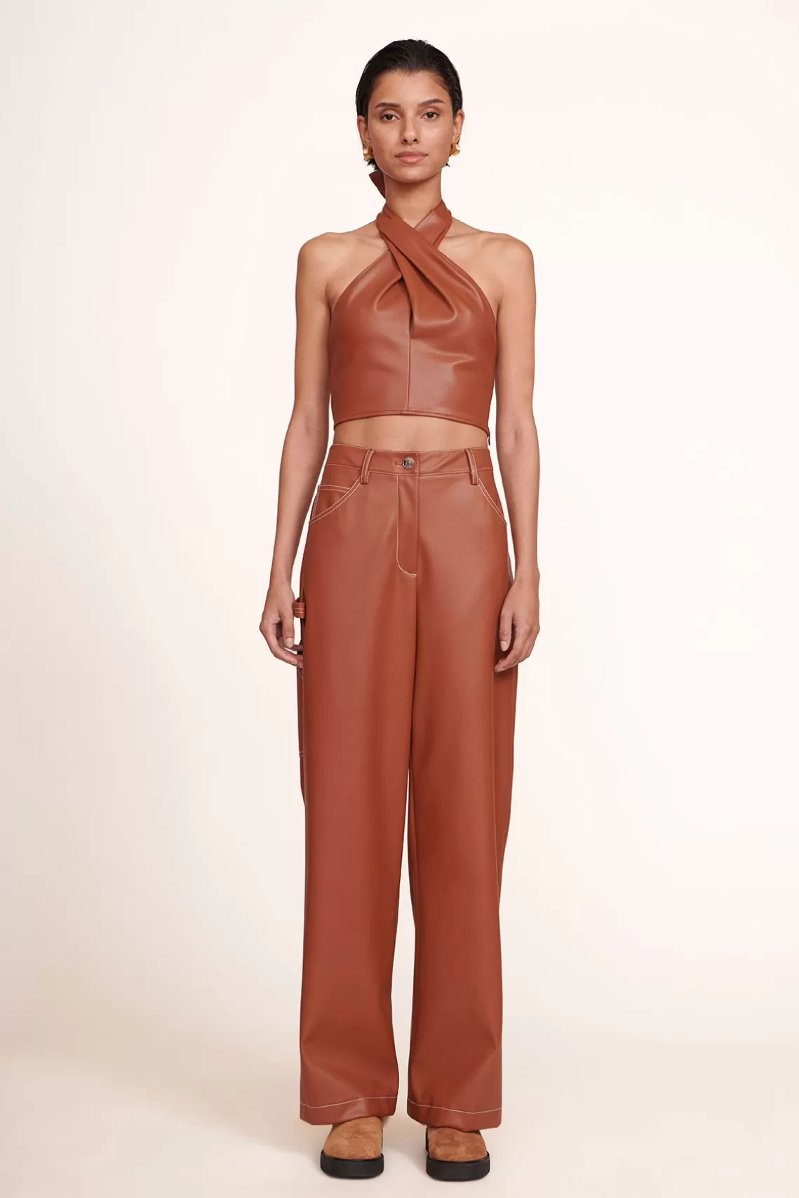 CLOTHING STAUD - DOMINO PANT WHISKEY VEGAN LEATHER