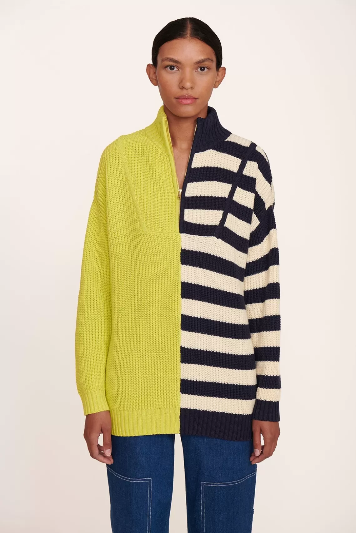 CLOTHING STAUD - HAMPTON SWEATER CHARTREUSE TWO TONE STRIPE