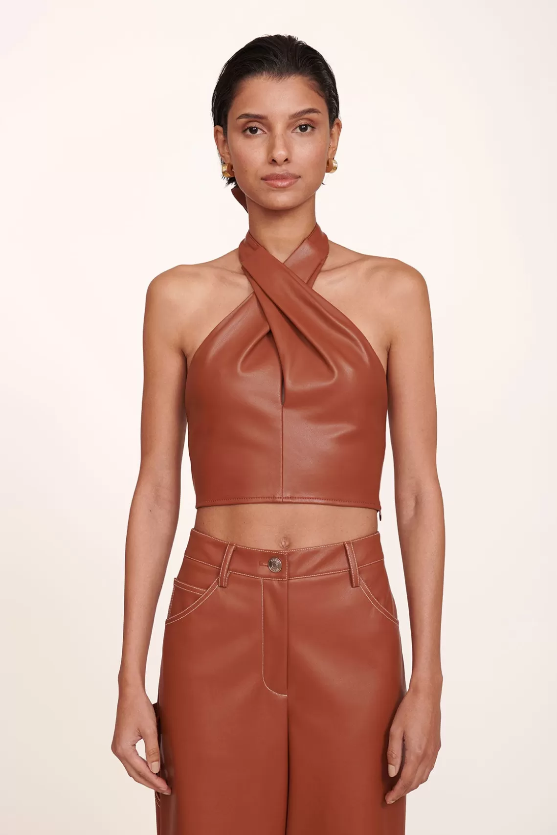 CLOTHING STAUD - KAI TOP VEGAN LEATHER WHISKEY